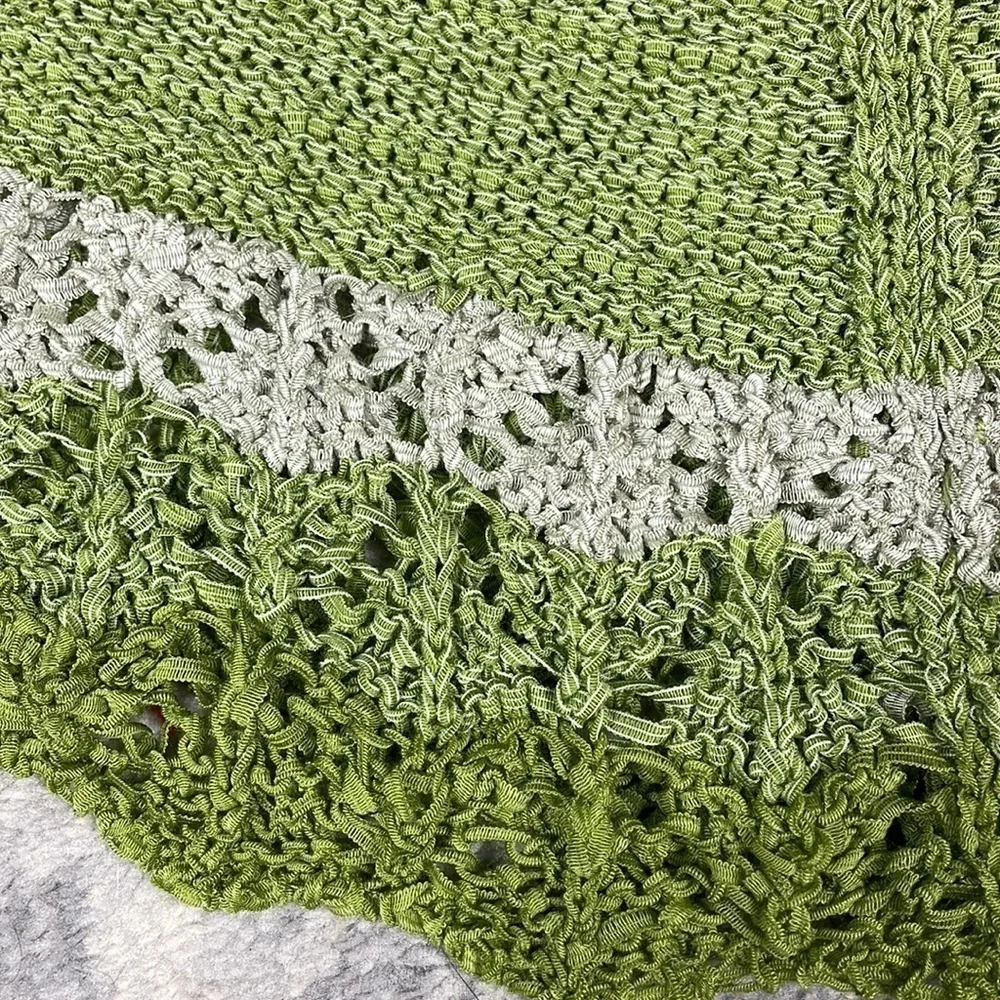 NWT Vertigo Olive Green Combo Knit Poncho Cape and Fuzzy Pom Poms Sz S